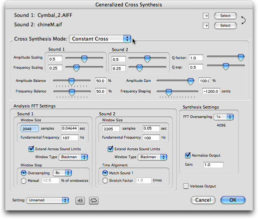 Panneau de r&eacute;glage &ldquo;Generalized Cross Synthesis&rdquo;