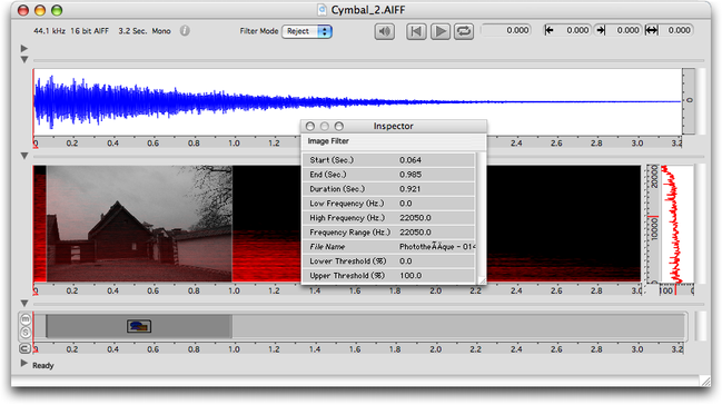 Une photo sur le sonagramme et l'&eacute;l&eacute;ment de piste