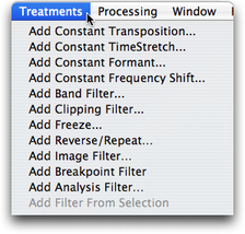 Menu pour traitements dits &ldquo;&agrave; param&egrave;tres constants&rdquo;