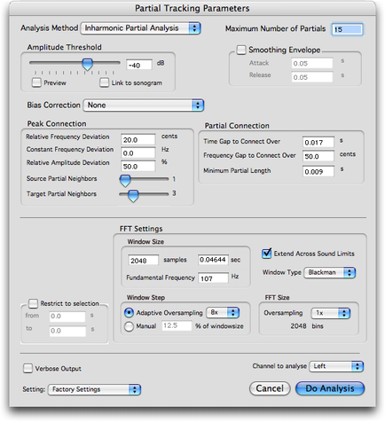 R&eacute;glages de l'analyse inharmonique