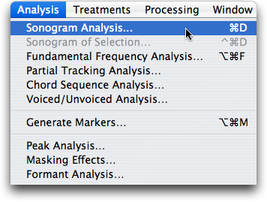 Choix de &ldquo;Sonogram Analysis...&rdquo;