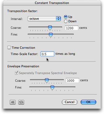 R&eacute;glage de la transposition par le facteur de dilatation/compression