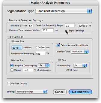 Panneau de r&eacute;glage des marqueurs par d&eacute;tection de transitoires