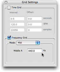 La palette flottante &ldquo;Grid&rdquo; avec le mode Midi