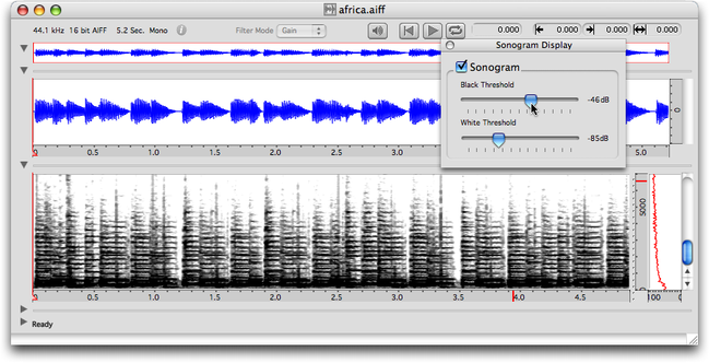 Modification du r&eacute;glage de l'affichage du sonagramme