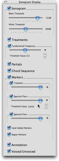 Palette d'affichage du sonagramme