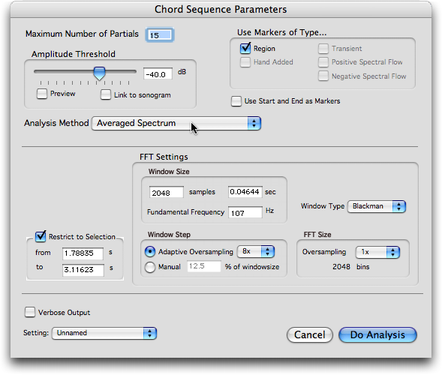 Panneau de r&eacute;glage des param&egrave;tres de &ldquo;Average Spectrum&rdquo;