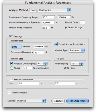 Panneau &ldquo;Fundamental Analysis...&rdquo; : &ldquo;Energy Histogram&rdquo;