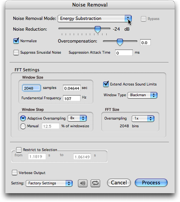 Panneau de r&eacute;glage &ldquo;Noise Removal&rdquo;