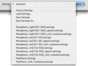 Le menu d&eacute;roulant Settings avec certains Settings propos&eacute;s